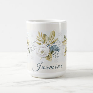 Winter Botanical White Rose & Blueberry Coffee Mug
