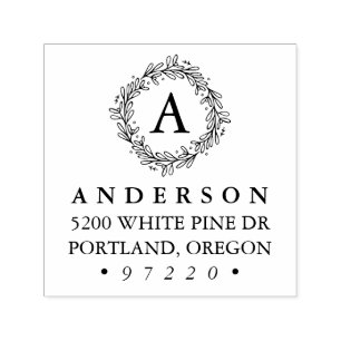 Winter Botanical Wreath Monogram Return Address Self-inking Stamp