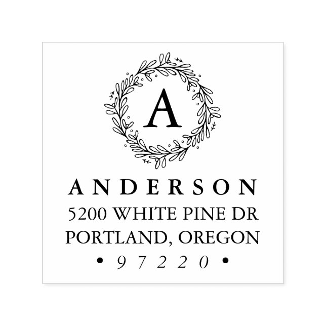 Winter Botanical Wreath Monogram Return Address Self-inking Stamp (Design)