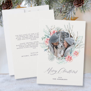 Winter Botanicals Beige Photo Merry Christmas Holiday Card