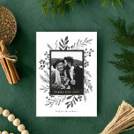 Winter Botanicals Christmas Photo Black and White Holiday Card<br><div class="desc">This completely customizable 1- photo holiday card features elegant hand-painted watercolor wintery botanicals that beautifully frame your photo. Comes with a matching pattern on the back and room to write a personalized message. Want to customize even more? Click on the “Edit using Design Tool.” This design is part of a...</div>