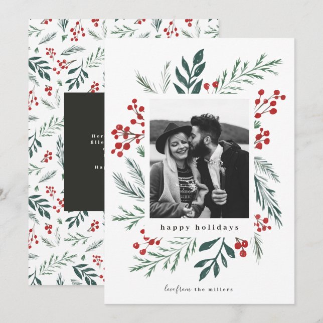 Winter Botanicals Christmas Photo Classic Colours Holiday Card (Front/Back)