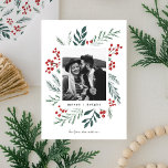 Winter Botanicals Christmas Photo Classic Colours Holiday Card<br><div class="desc">This completely customizable 1- photo holiday card features elegant hand-painted watercolor wintery botanicals that beautifully frame your photo. Comes with a matching pattern on the back and room to write a personalized message. Want to customize even more? Click on the “Edit using Design Tool.” This design is part of a...</div>