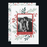 Winter Botanicals Christmas Photo Red Holiday Card<br><div class="desc">This completely customizable 1- photo holiday card features elegant hand-painted watercolor wintery botanicals that beautifully frame your photo. Comes with a matching pattern on the back and room to write a personalized message. Want to customize even more? Click on the “Edit using Design Tool.” This design is part of a...</div>