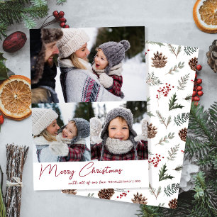 Winter Botanicals Christmas Three Photo Holiday Card