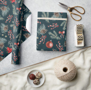 Winter Botanicals Coquette Bow Christmas Wrapping Paper