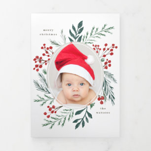 Winter Botanicals Elegant Christmas Multi Photo Tri-Fold Invitation