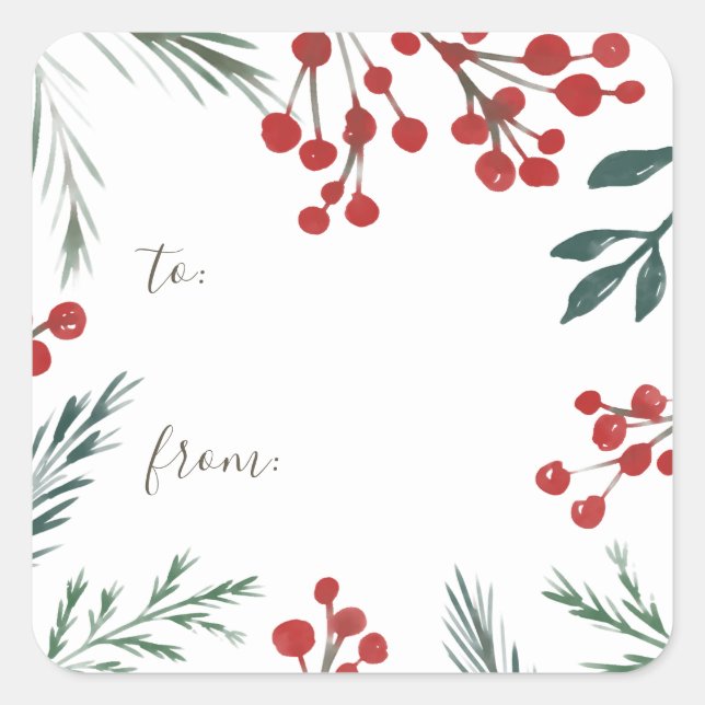 Winter Botanicals Elegant Holiday Christmas Gift Square Sticker (Front)