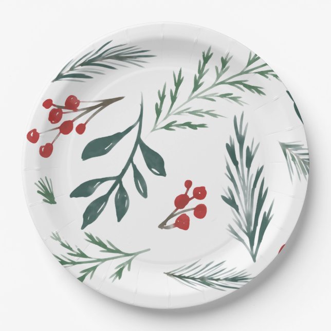 Winter Botanicals Elegant Holiday Paper Plate (Front)