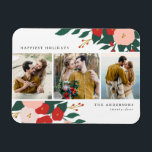 Winter Botanicals | Holiday Photo Magnet<br><div class="desc">Show off 3 of your favourite photos with our Winter Botanicals holiday photo magnet. The holiday magnet features 3 of your photos framed in white with bouquets of red and pink flowers, green leaves, and gold accents. Personalize the custom photo magnets by adding a custom greeting, your name & the...</div>