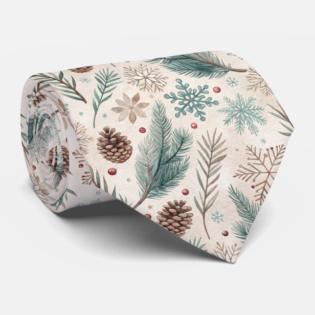Winter Botanicals & Snowflakes - Rustic Holiday 1 Tie (Rolled)