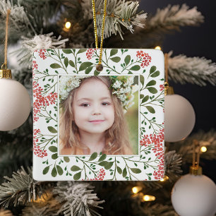 Winter Bouquet   Elegant Personalized Photo Ceramic Ornament