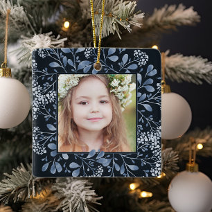 Winter Bouquet   Elegant Personalized Photo Ceramic Ornament