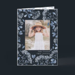 Winter Bouquet | Folded Hanukkah Photo Card<br><div class="desc">Elegant folded Hanukkah photo card features a favourite photo surrounded by a border of delicate blue botanical foliage and tiny watercolor flower blossoms on a rich navy background. Your custom holiday greeting and family name or names appear beneath your photo in chic white lettering. Add a custom pre-printed message to...</div>
