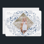 Winter Bouquet | Hanukkah Photo Holiday Card<br><div class="desc">Elegant holiday photo card features a favourite photo surrounded by a geometric border of delicate blue botanical foliage and tiny watercolor flower blossoms on a white background. "Joy and light" appears at the upper left corner,  with your family name at the lower right.</div>