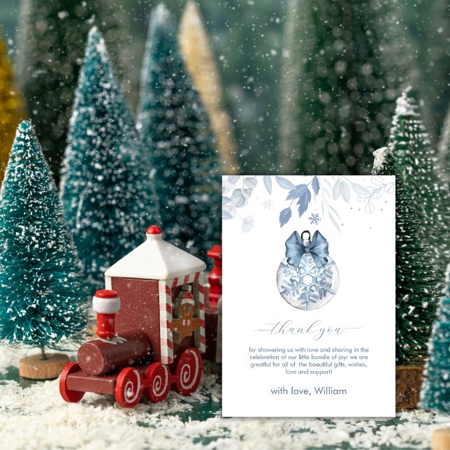 Winter Bow Snowflake Ornament Baby Shower Thank You Card (Winter Bow Snowflake Ornament Baby Shower Thank You Card)
