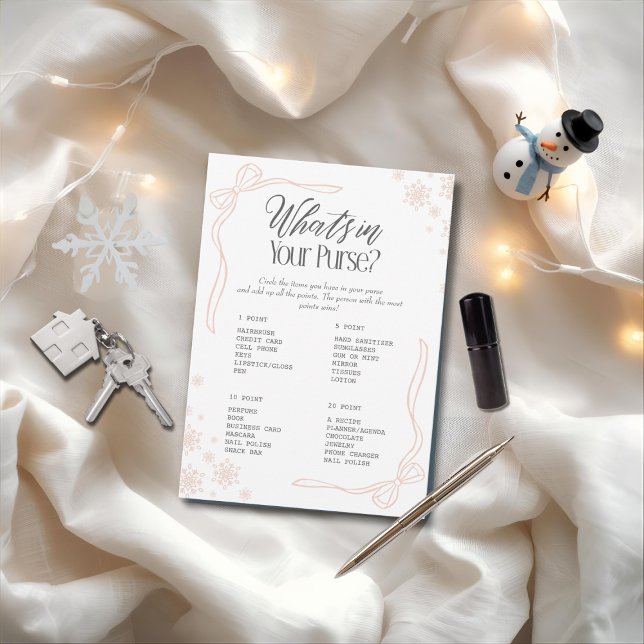 Winter Bow Taupe What's In your Purse? Game Invitation (Winter Bow Taupe What's In your Purse? Game)