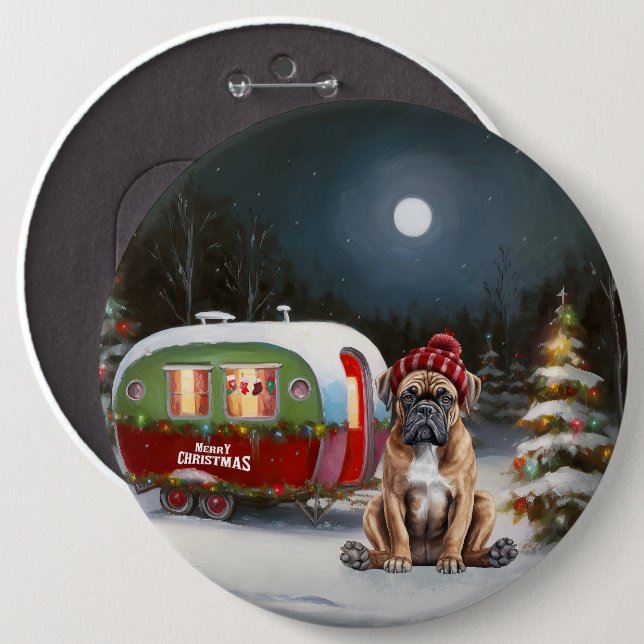 Winter Boxer Caravan Christmas Adventure 6 Inch Round Button (Front & Back)
