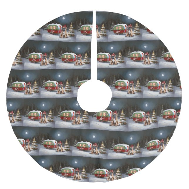 Winter Boxer Caravan Christmas Adventure Brushed Polyester Tree Skirt (Front)