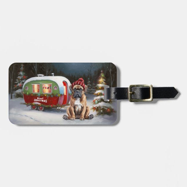 Winter Boxer Caravan Christmas Adventure Luggage Tag (Front Horizontal)