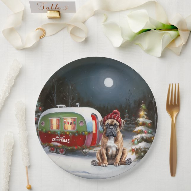 Winter Boxer Caravan Christmas Adventure Paper Plate (Wedding)