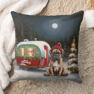 Winter Boxer Caravan Christmas Adventure Throw Pillow