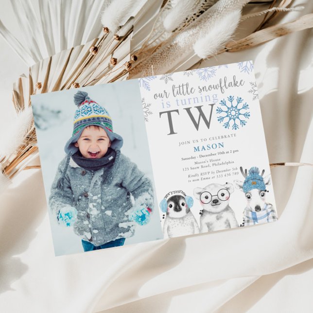 Winter Boy 2e anniversaire Invitation photo (Créateur téléchargé)