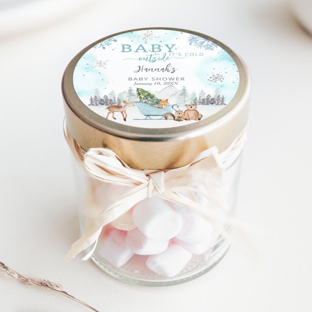 Winter Boy Baby It's Cold Outside Shower Favour Classic Round Sticker (Creator Uploaded)