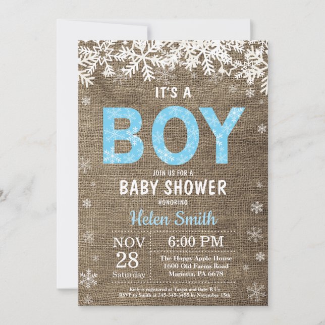 Winter Boy Baby Shower Invitation Invitation (Front)