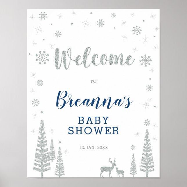 Winter Boy Baby Shower Welcome Party Sign (Front)