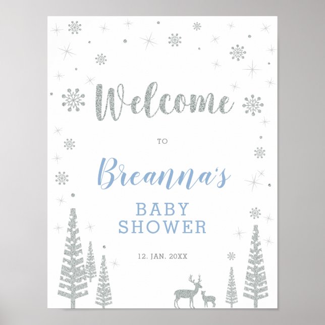 Winter Boy Baby Shower Welcome Party Sign (Front)