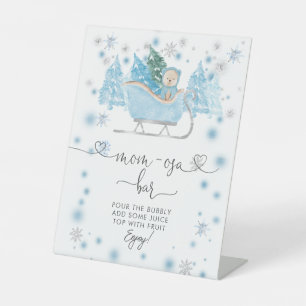 Winter Boy Woodland Bear Sleigh Mom-osa Bar Pedestal Sign