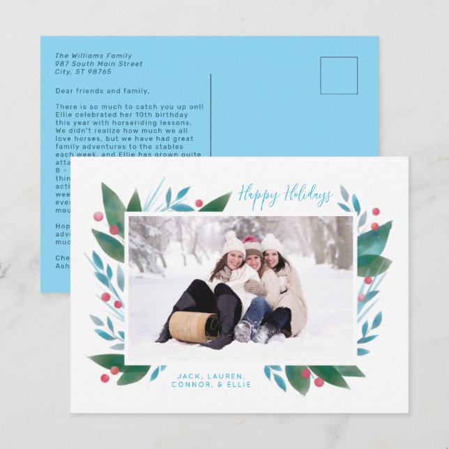 Winter Branch and Berries Photo Holiday Postcard (Front/Back)