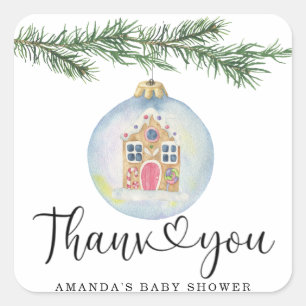 Winter branch - baby shower thank you  square sticker