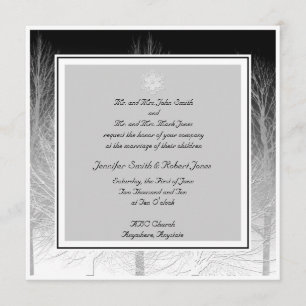 Winter Branches in Black White Wedding Invitation