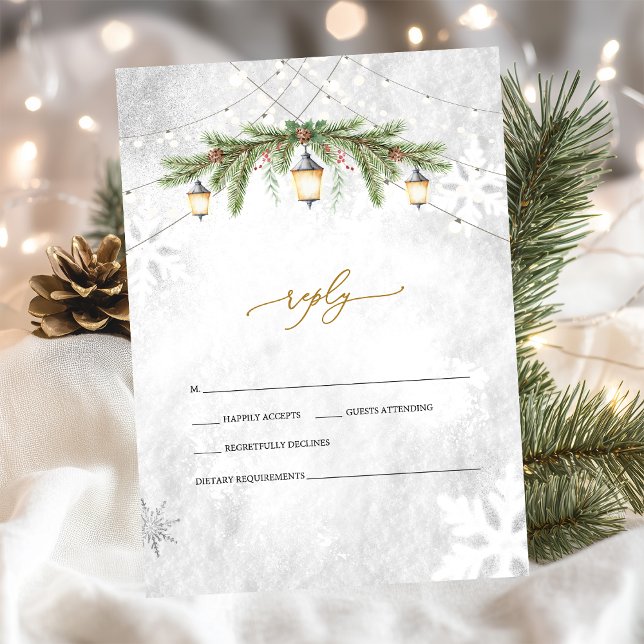 Winter Branches Lantern Snowflakes Wedding RSVP   Invitation (Creator Uploaded)