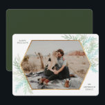 Winter Branches Modern Holiday Photo Card<br><div class="desc">This Christmas holiday photo card is modern and on trend putting your favourite landscape photograph in a faux gold hexagon frame accented with watercolor painted branches in wintery blues and cool greens.</div>