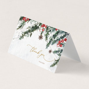Winter Branches Red Berries Snowflakes Thank You  Business Card