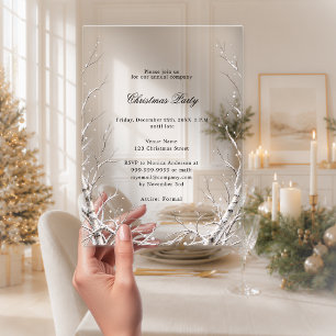 Winter Branches Snow Business Christmas party Acrylic Invitations