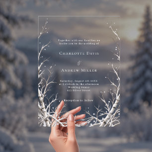 Winter Branches Snow Minimalist Modern Wedding Acrylic Invitations