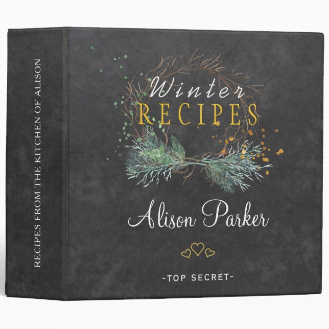 Winter branches wreath rustic  chalkboard recipes binder (Front/Spine)