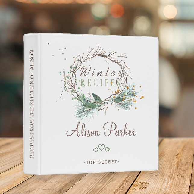 Winter branches wreath watercolor rustic recipes binder (Creator Uploaded)