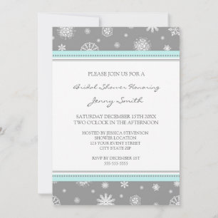 Winter Bridal Shower Aqua Grey Snowflakes Invitation