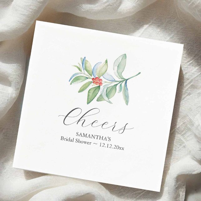Winter Bridal Shower Cocktail Napkins Christmas (Christmas cocktail napkins designed with watercolor botanicals by Victoria of Do Tell A Belle)