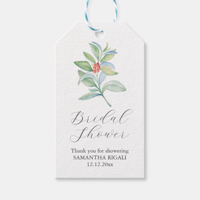 Winter Bridal Shower Favour Tag – Greenery & Red (Front)