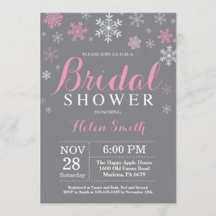 Winter Bridal Shower Pink Snowflake Grey Invitation