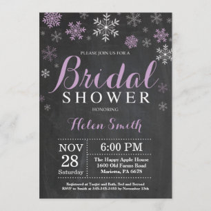 Winter Bridal Shower Purple and White Snowflake Invitation