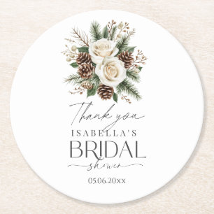 Winter Bridal Shower Round Paper Coaster