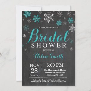 Winter Bridal Shower Teal and White Snowflake Invitation