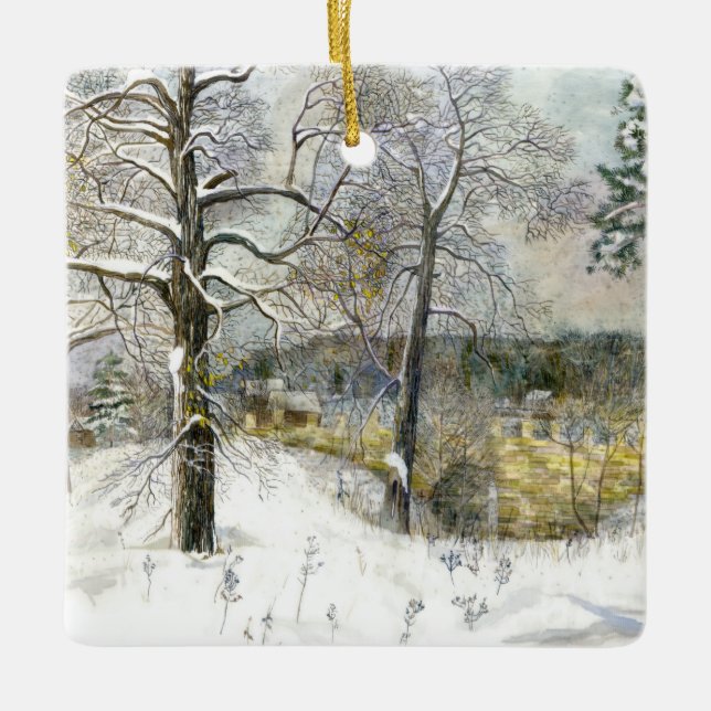 winter bridge ceramic ornament (Front)
